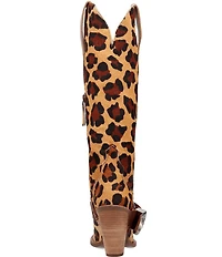 Dingo Spur Crazy Leopard Print Calf Hair Buckle Hardware Over The Knee Western Boots