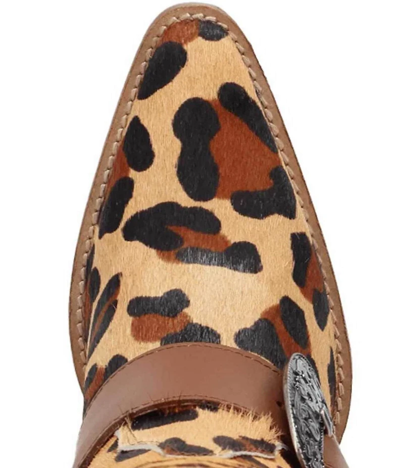 Dingo Spur Crazy Leopard Print Calf Hair Buckle Hardware Over The Knee Western Boots