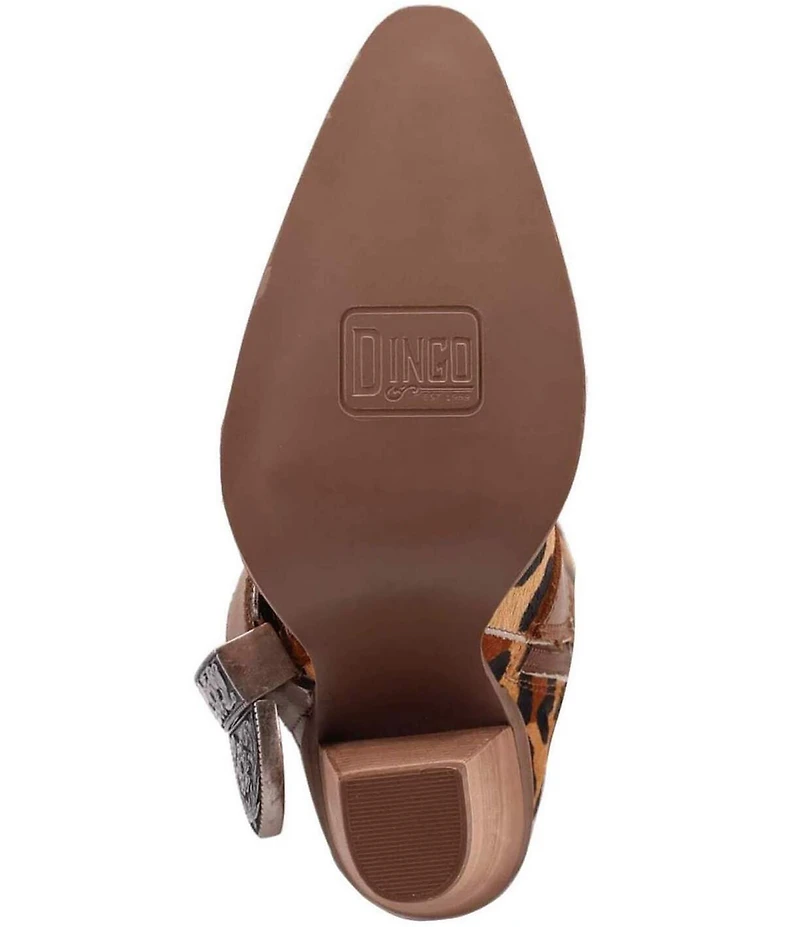 Dingo Spur Crazy Leopard Print Calf Hair Buckle Hardware Over The Knee Western Boots