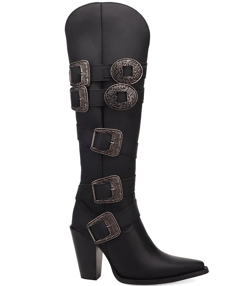 Dingo Spurwest Leather Buckled Strap Over The Knee Western Boots