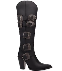 Dingo Spurwest Leather Buckled Strap Over The Knee Western Boots