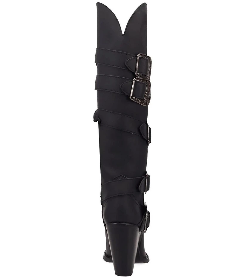 Dingo Spurwest Leather Buckled Strap Over The Knee Western Boots