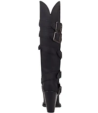 Dingo Spurwest Leather Buckled Strap Over The Knee Western Boots