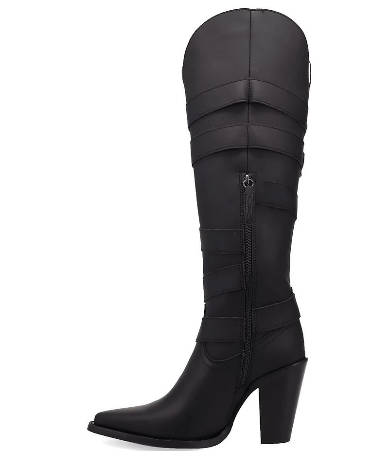 Dingo Spurwest Leather Buckled Strap Over The Knee Western Boots