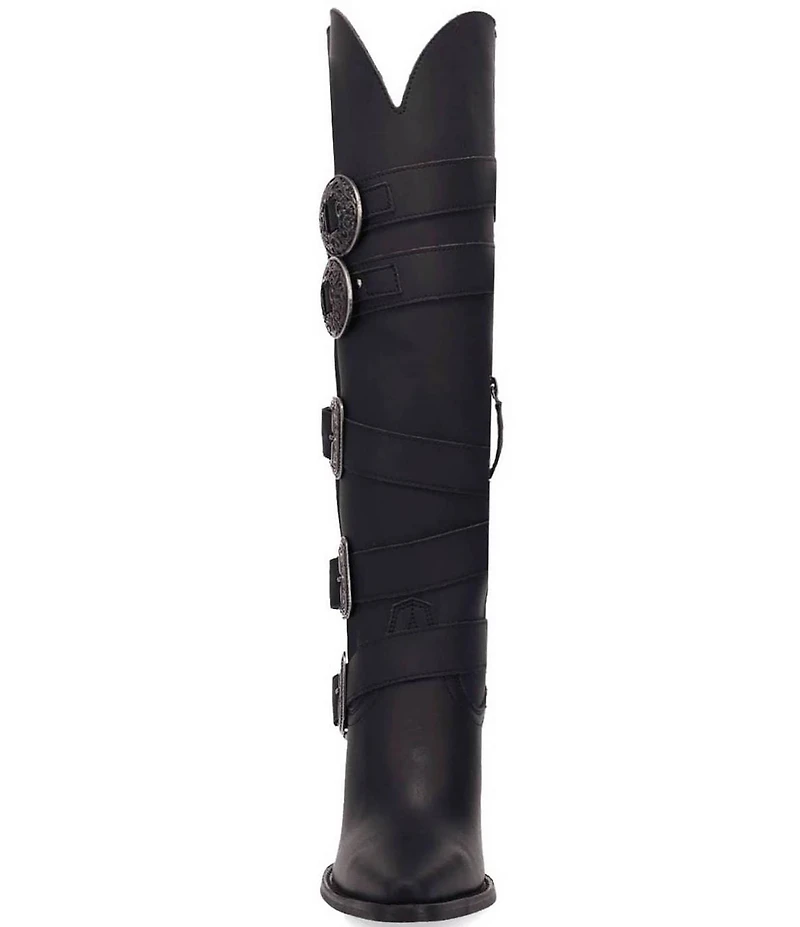 Dingo Spurwest Leather Buckled Strap Over The Knee Western Boots