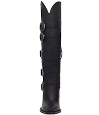 Dingo Spurwest Leather Buckled Strap Over The Knee Western Boots