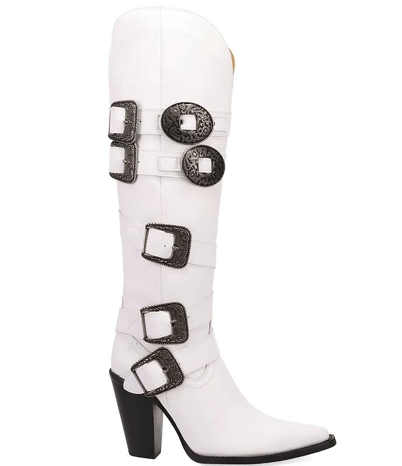 Dingo Spurwest Leather Buckled Strap Over The Knee Western Boots