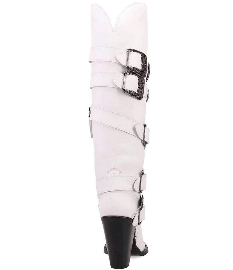 Dingo Spurwest Leather Buckled Strap Over The Knee Western Boots