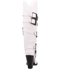 Dingo Spurwest Leather Buckled Strap Over The Knee Western Boots