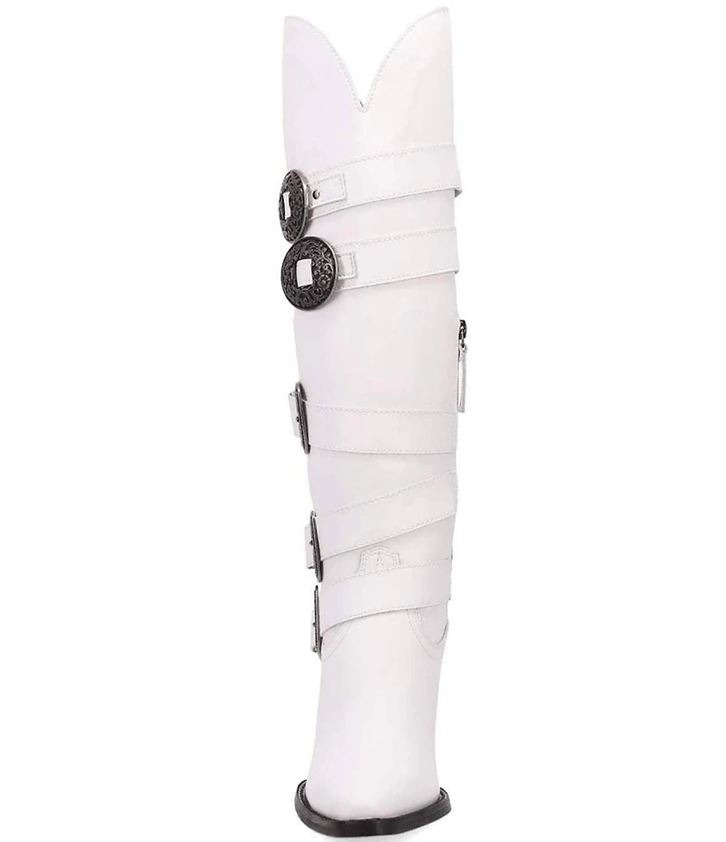 Dingo Spurwest Leather Buckled Strap Over The Knee Western Boots