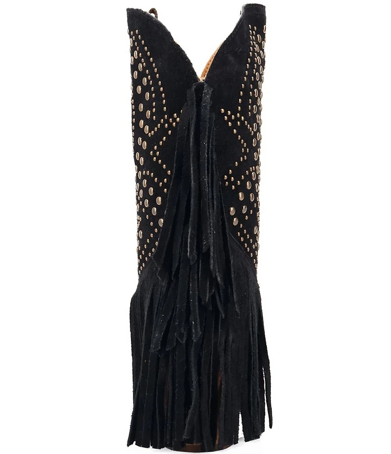 Dingo Star Power Studded Suede Fringe Mid Calf Western Boots