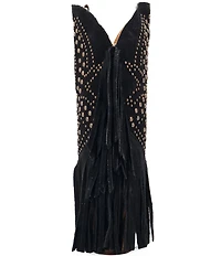 Dingo Star Power Studded Suede Fringe Mid Calf Western Boots