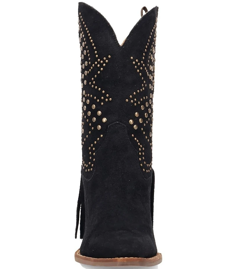 Dingo Star Power Studded Suede Fringe Mid Calf Western Boots