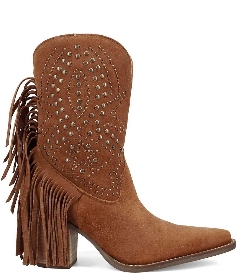 Dingo Star Power Studded Suede Fringe Mid Calf Western Boots