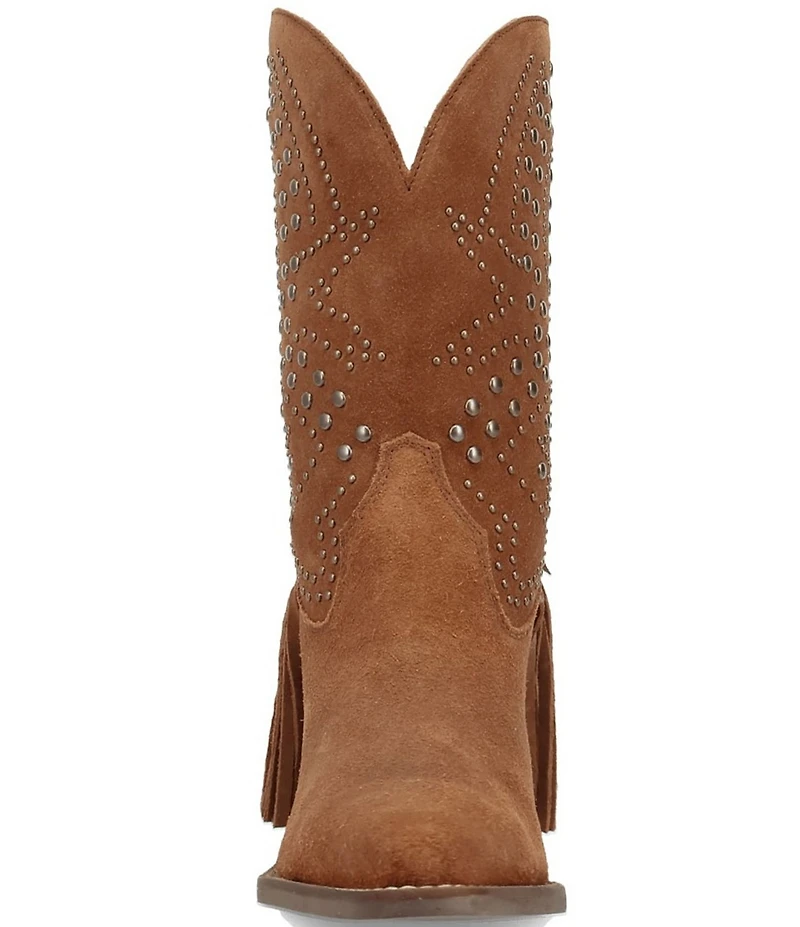 Dingo Star Power Studded Suede Fringe Mid Calf Western Boots