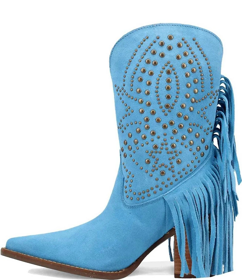 Dingo Star Power Studded Suede Fringe Mid Calf Western Boots
