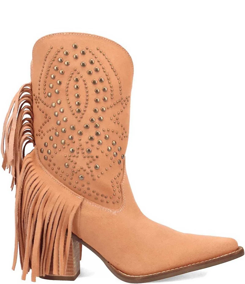Dingo Star Power Studded Suede Fringe Mid Calf Western Boots