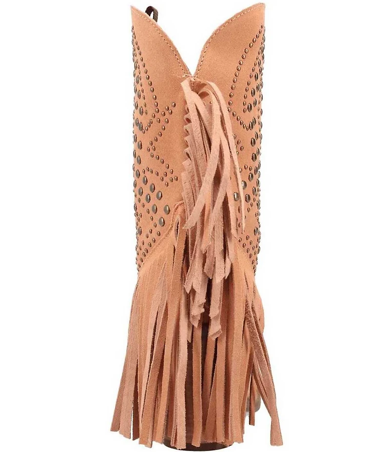 Dingo Star Power Studded Suede Fringe Mid Calf Western Boots