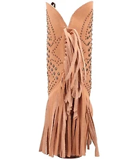 Dingo Star Power Studded Suede Fringe Mid Calf Western Boots