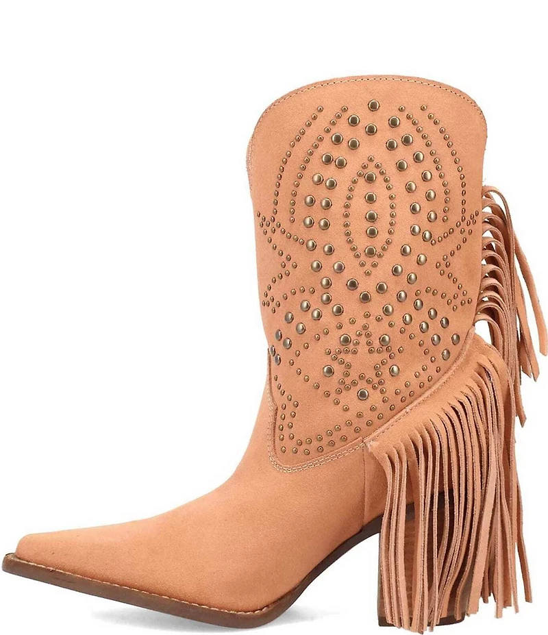 Dingo Star Power Studded Suede Fringe Mid Calf Western Boots