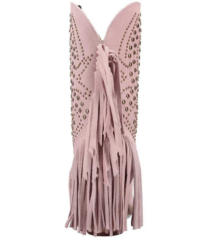 Dingo Star Power Studded Suede Fringe Mid Calf Western Boots