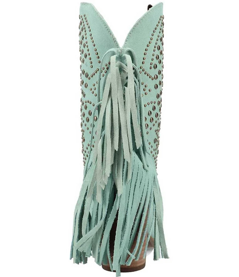 Dingo Star Power Studded Suede Fringe Mid Calf Western Boots