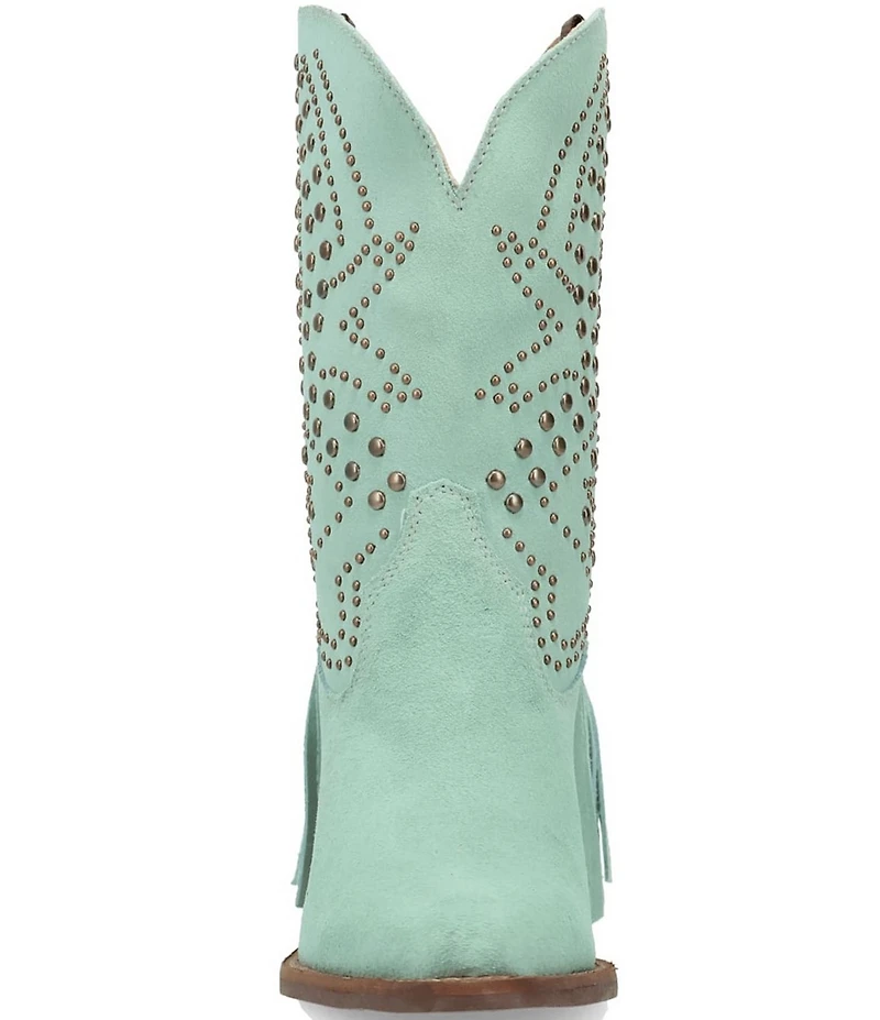 Dingo Star Power Studded Suede Fringe Mid Calf Western Boots