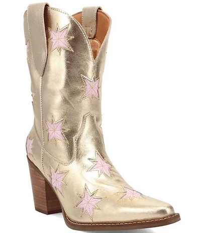 Dingo Starburst Leather Star Cut Out Western Mid Calf Boots