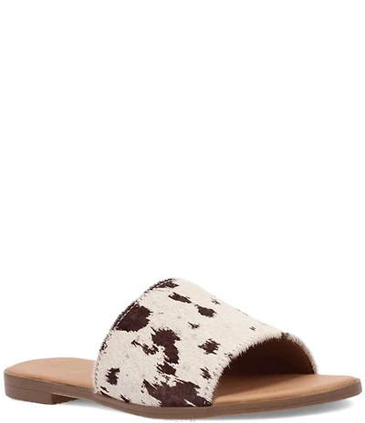 Dingo Tabby Cow Print Calf Hair Slides