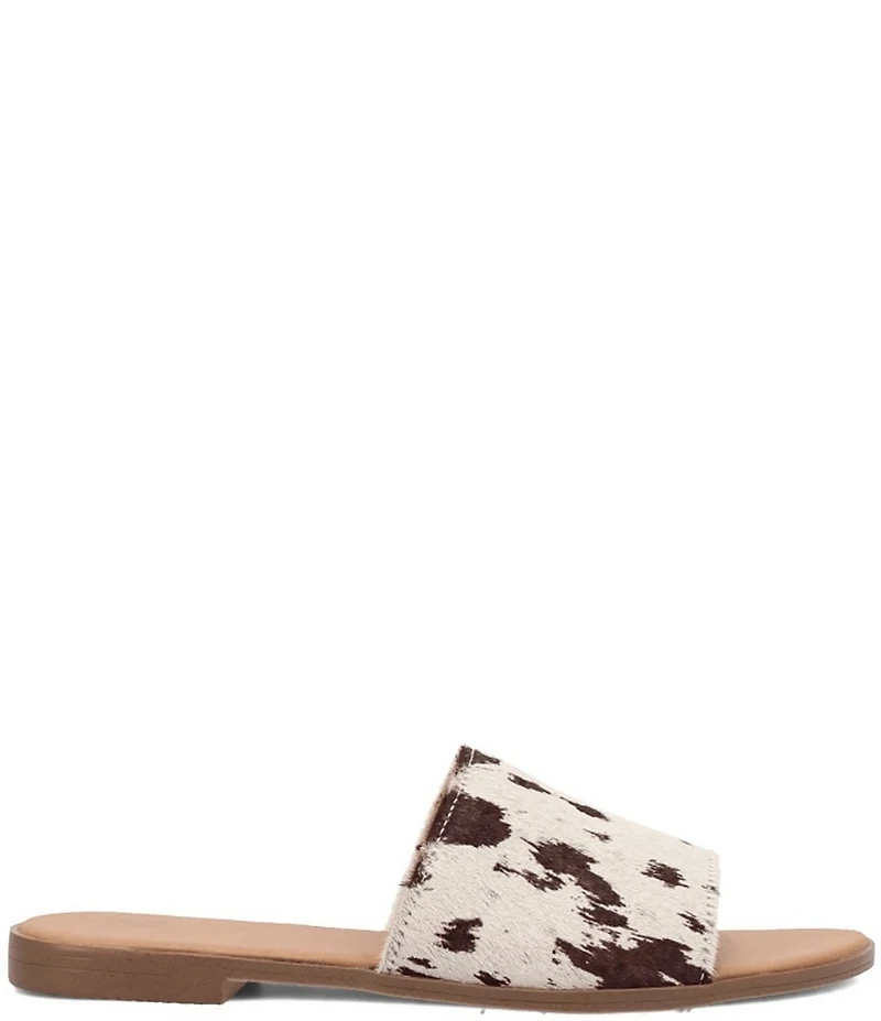 Dingo Tabby Cow Print Calf Hair Slides
