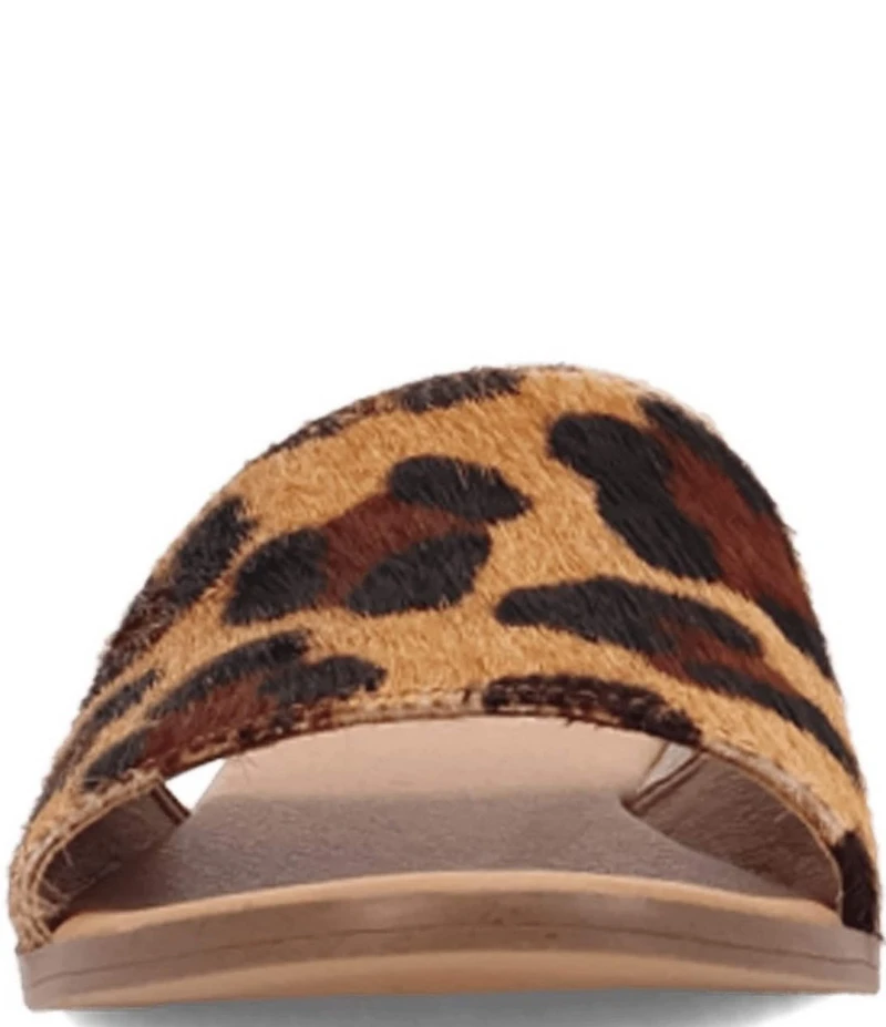 Dingo Tabby Leopard Print Calf Hair Slides
