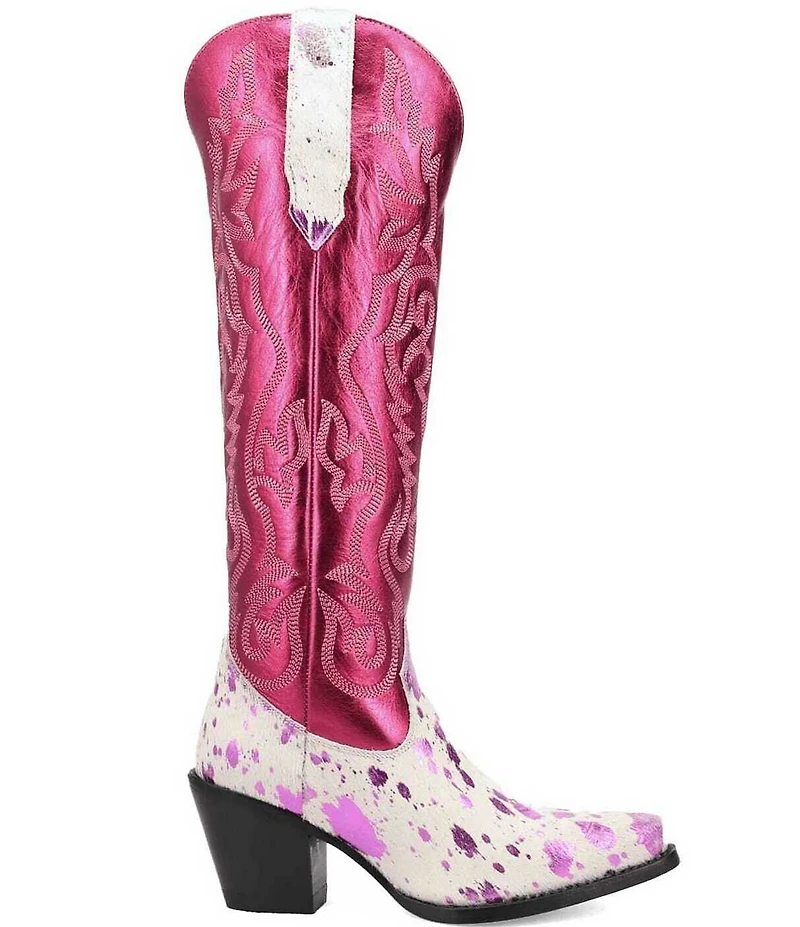 Dingo Take No Bull Calf Hair and Metallic Leather Tall Western Boots