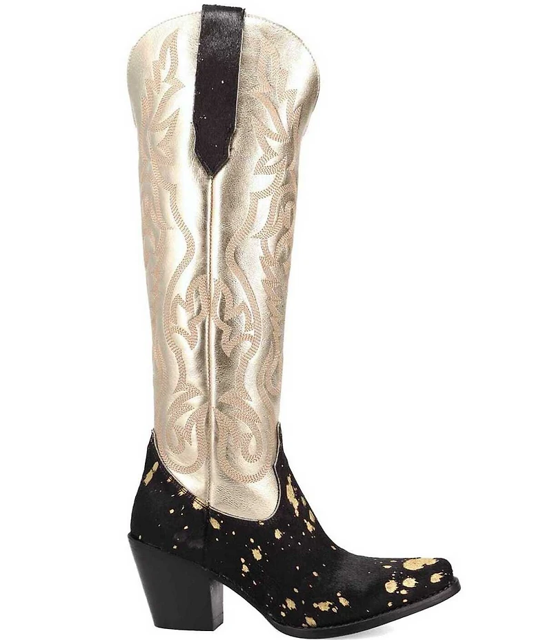Dingo Take No Bull Calf Hair and Metallic Leather Tall Western Boots