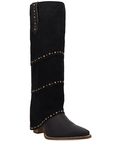 Dingo Texani Leather Studded Cuffed Suede Shaft Tall Western Boots
