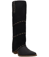 Dingo Texani Leather Studded Cuffed Suede Shaft Tall Western Boots
