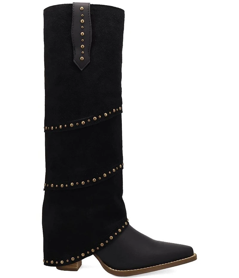 Dingo Texani Leather Studded Cuffed Suede Shaft Tall Western Boots