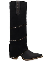 Dingo Texani Leather Studded Cuffed Suede Shaft Tall Western Boots