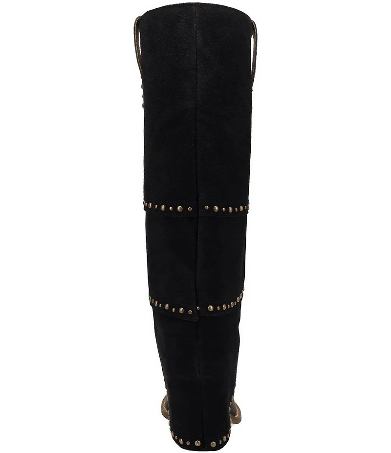 Dingo Texani Leather Studded Cuffed Suede Shaft Tall Western Boots