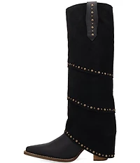 Dingo Texani Leather Studded Cuffed Suede Shaft Tall Western Boots