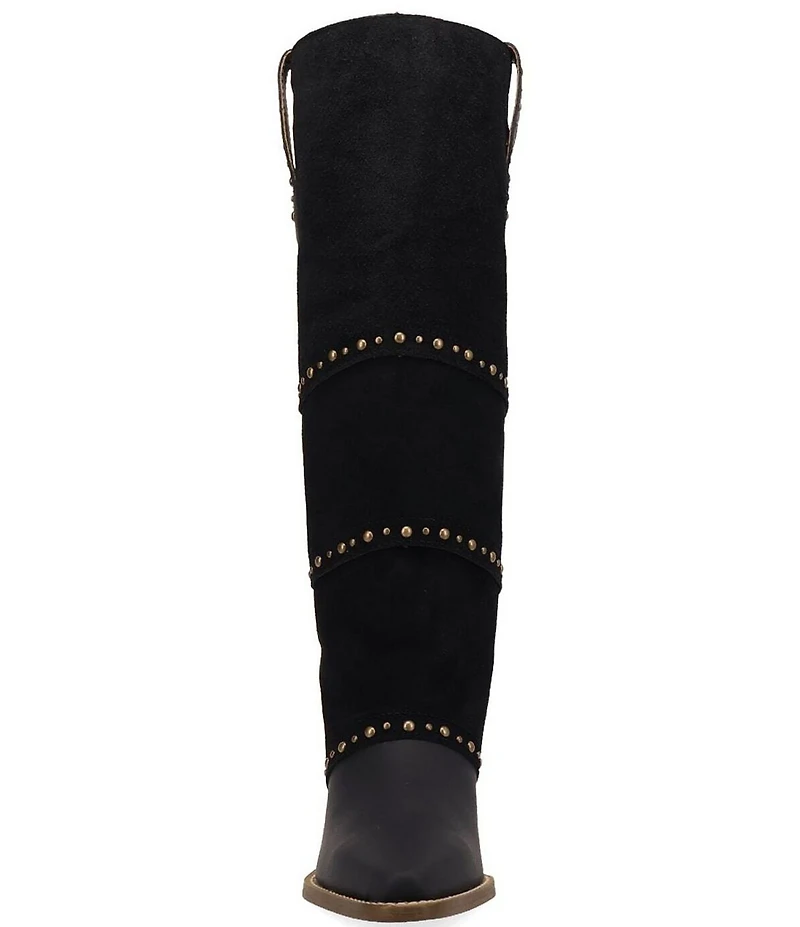 Dingo Texani Leather Studded Cuffed Suede Shaft Tall Western Boots