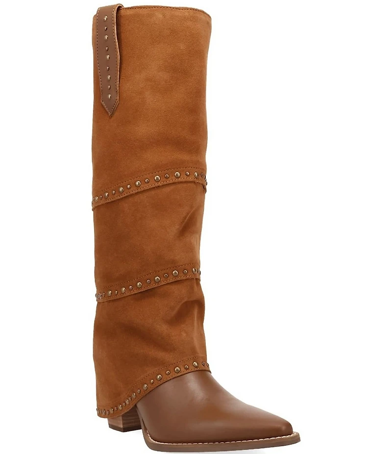 Dingo Texani Leather Studded Cuffed Suede Shaft Tall Western Boots