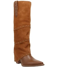 Dingo Texani Leather Studded Cuffed Suede Shaft Tall Western Boots