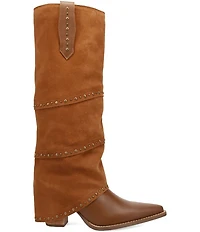 Dingo Texani Leather Studded Cuffed Suede Shaft Tall Western Boots