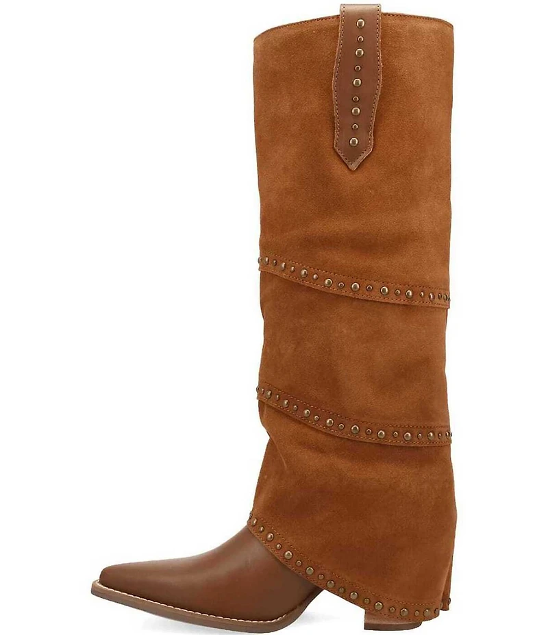Dingo Texani Leather Studded Cuffed Suede Shaft Tall Western Boots