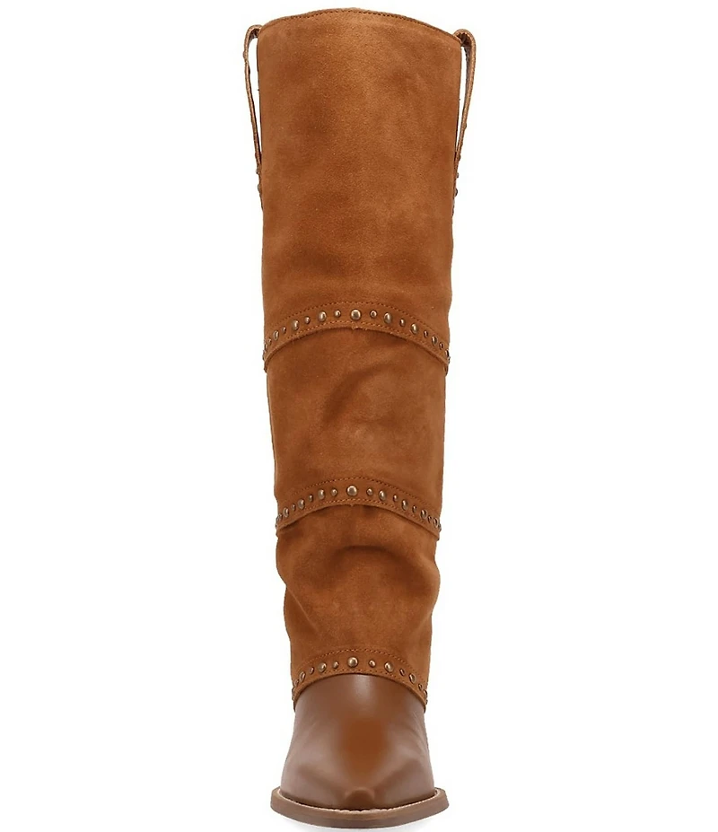 Dingo Texani Leather Studded Cuffed Suede Shaft Tall Western Boots