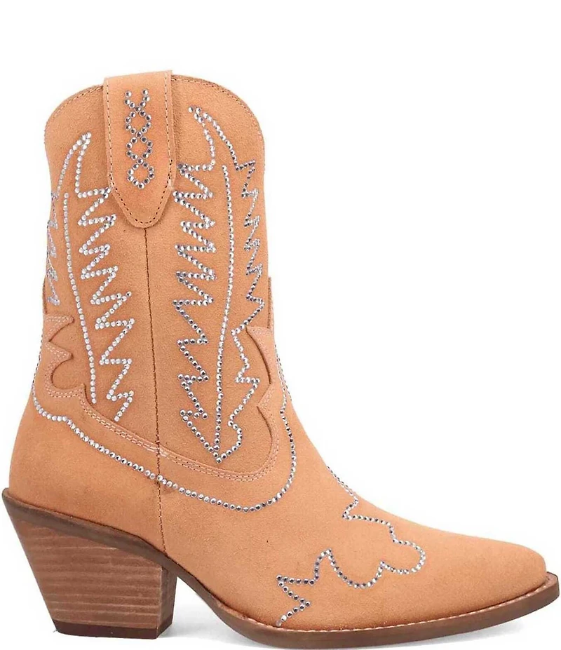 Dingo Tiny Pony Suede Rhinestone Mid Calf Western Boots