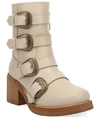 Dingo Topanga Leather Buckle Straps Block Heel Booties
