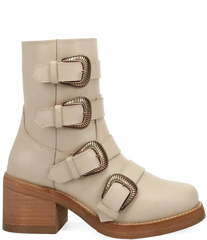Dingo Topanga Leather Buckle Straps Block Heel Booties