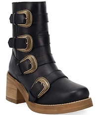 Dingo Topanga Leather Buckle Straps Block Heel Booties