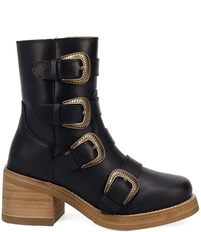 Dingo Topanga Leather Buckle Straps Block Heel Booties